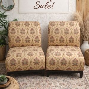 Elegant Cream Floral Accent Chairs - Pair